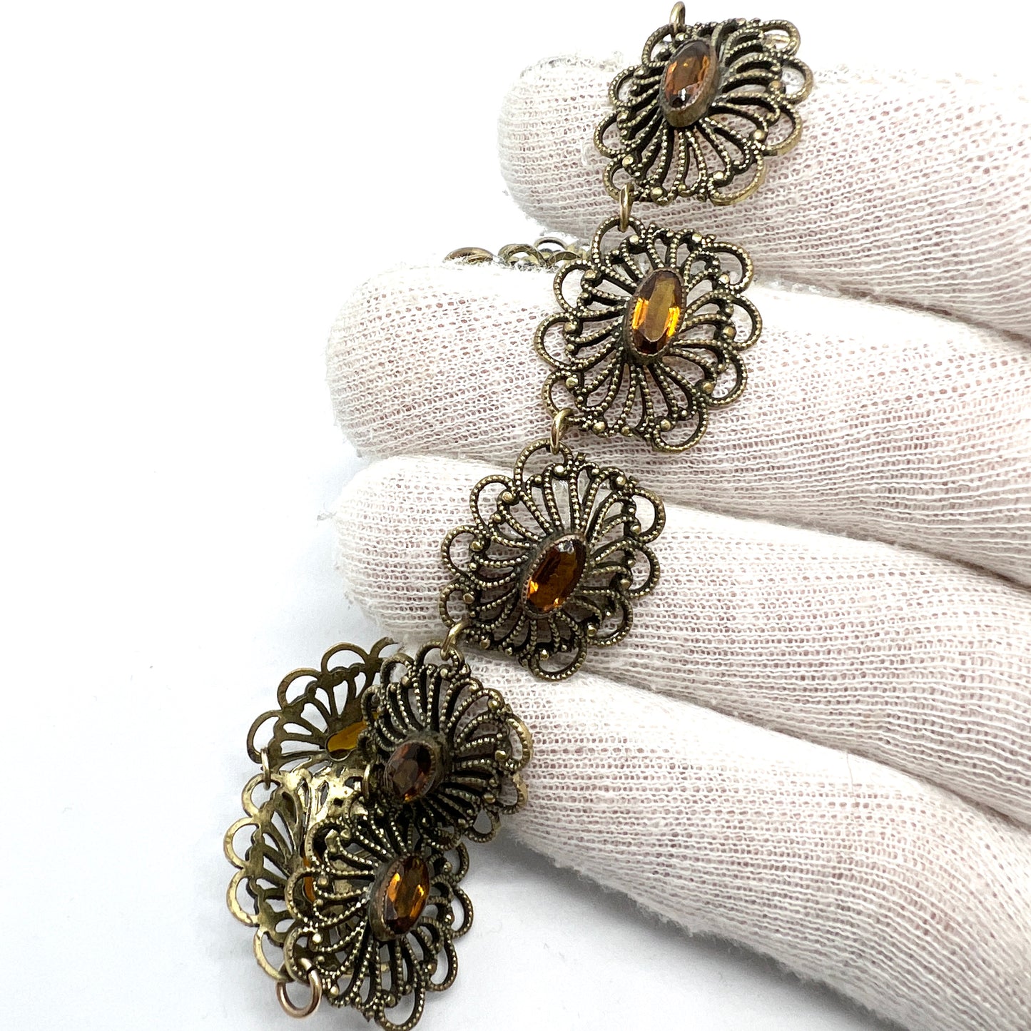 Vintage c 1930s. Yellow Metal Paste Stone Costume Jewelry Necklace.