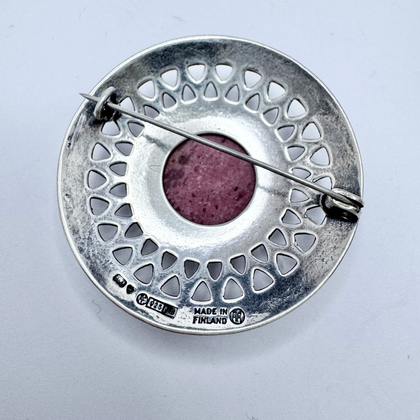 Kalevala Koru, Finland 1988. Vintage Sterling Silver Rhodonite Brooch.