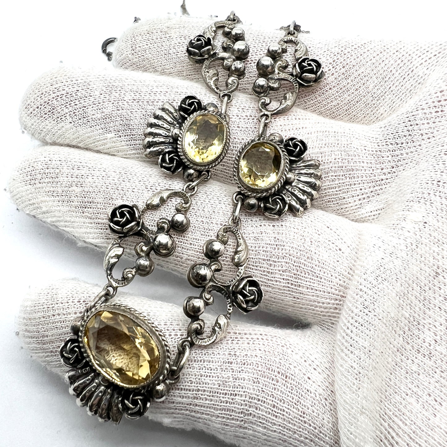 Peruzzi, Italy Early-Mid 1900s. Solid 800 Silver Citrine Necklace.
