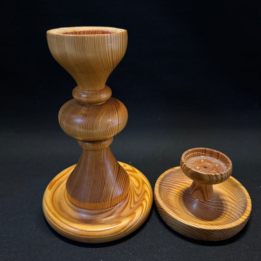 Vintage 1970s Scandinavian Pine Candlesticks.