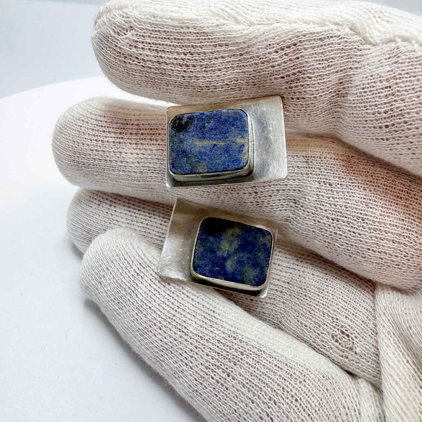 PiKu, Finland 1970s. Large Vintage Solid Silver Sodalite Cufflinks.