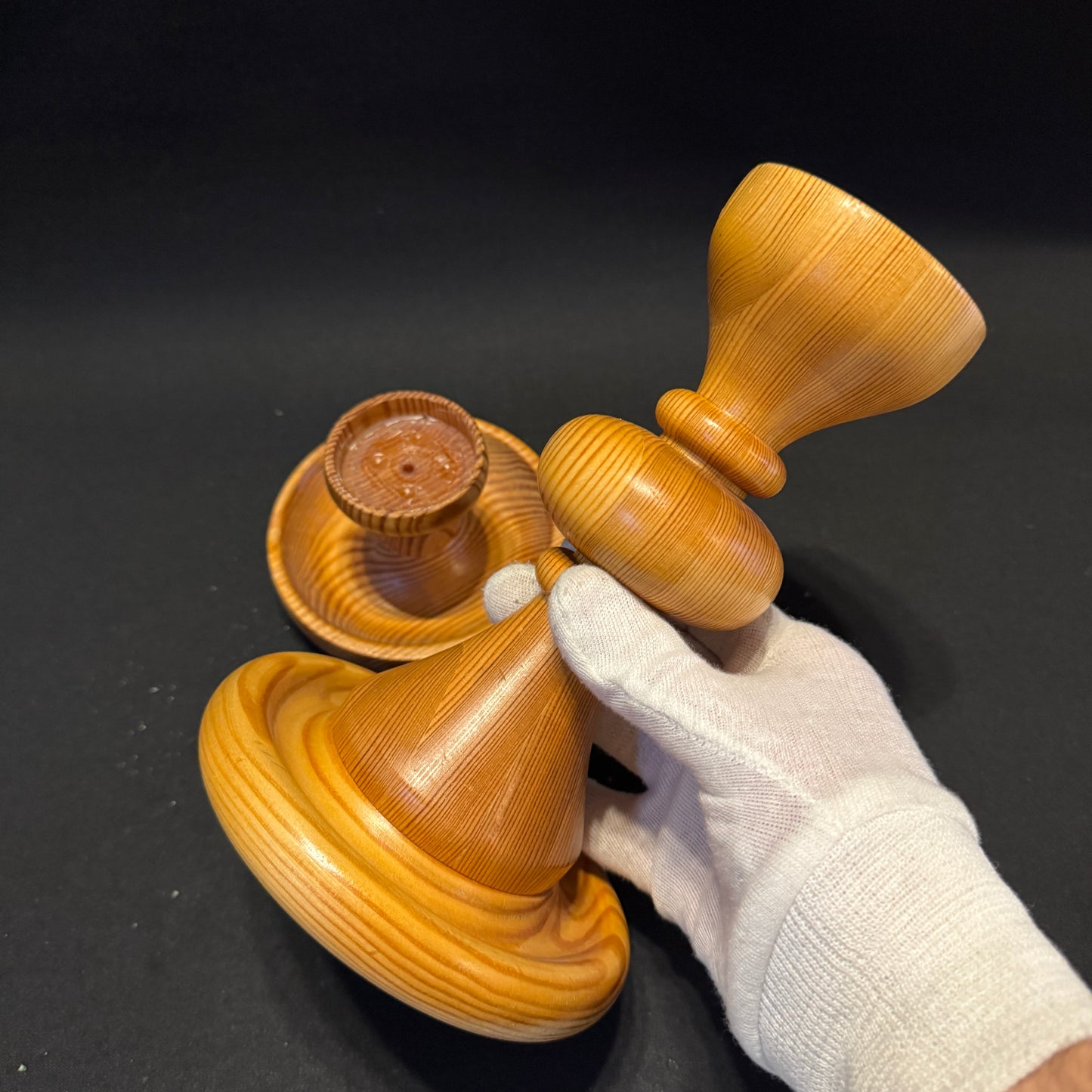 Vintage 1970s Scandinavian Pine Candlesticks.