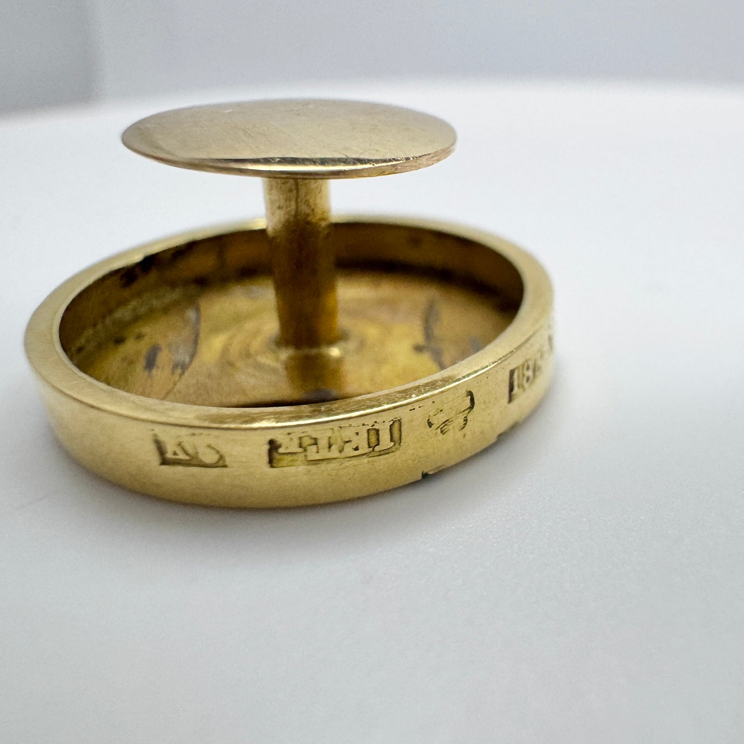 J E Torsk, Sweden 1864. Antique Victorian 18k Gold Enamel Button.