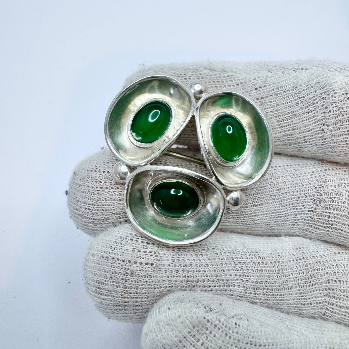 Sigurd Persson for Stigbert 1954. Vintage Sterling Chrysoprase Bowls Brooch. Pls read description