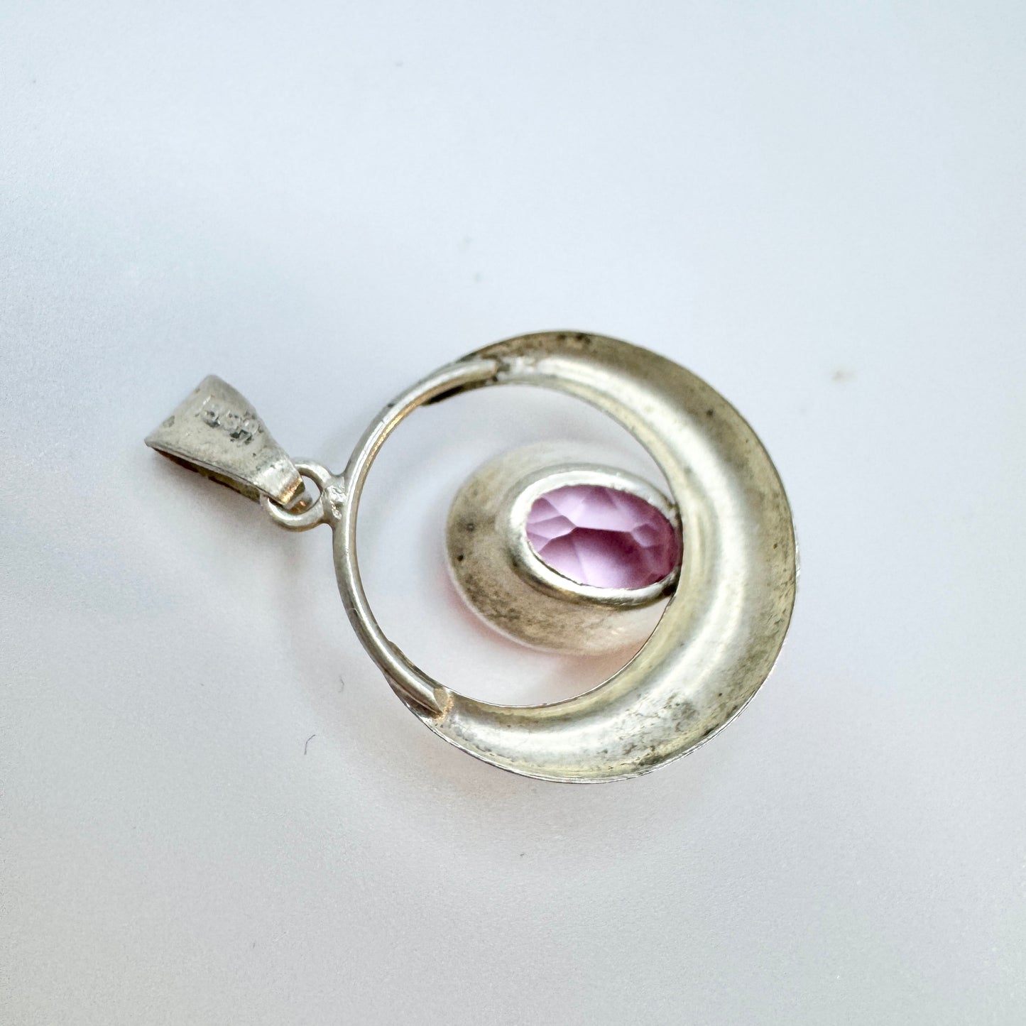 Finland 1960-70s. Solid Silver Pink Synthetic Sapphire Pendant.