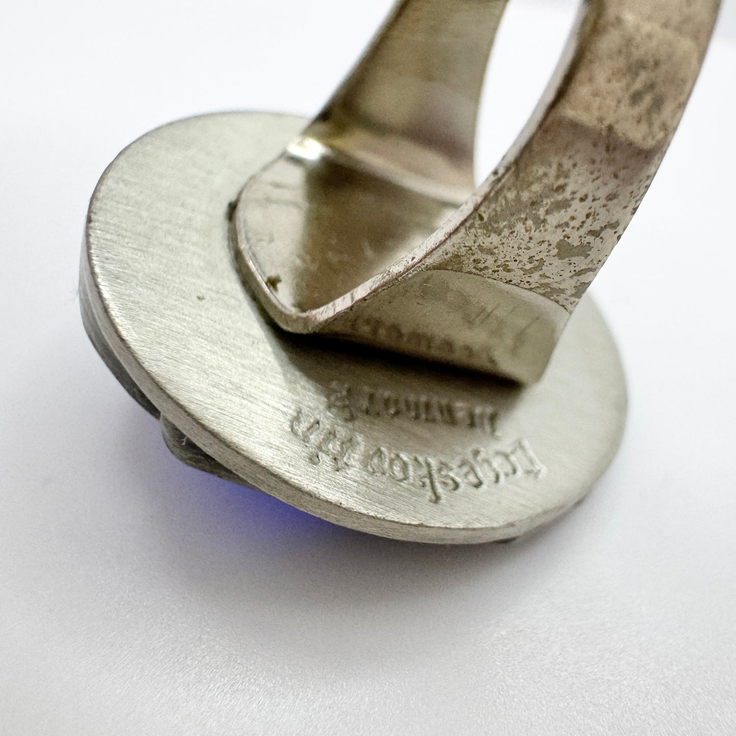 Lageskov Tin Denmark. Vintage Pewter Blue Glass Ring.