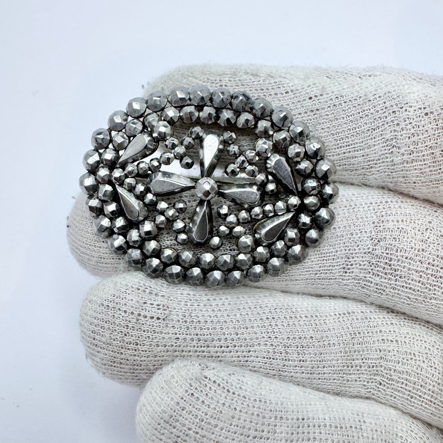 Antique Victorian Cut-Steel Brooch.