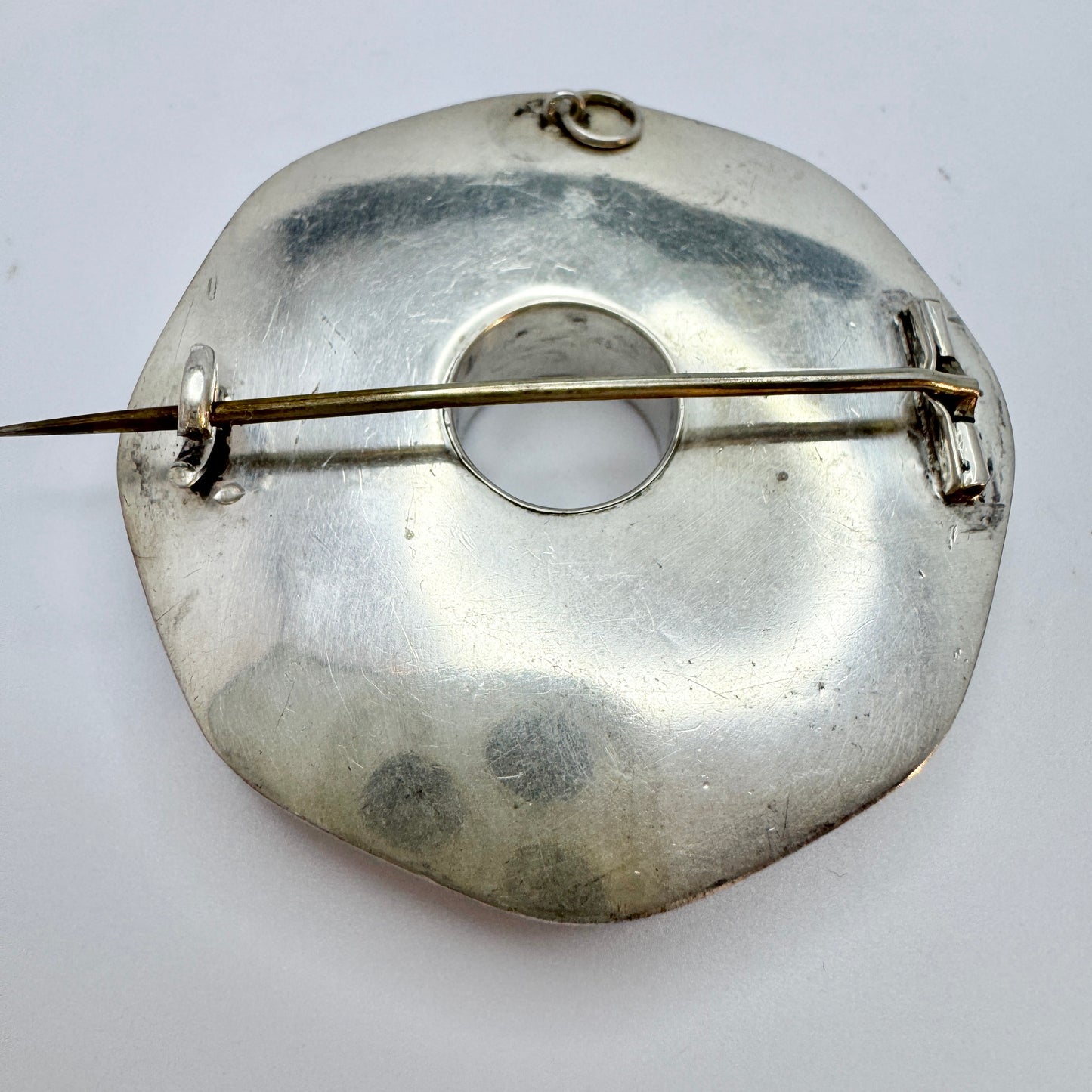 Scotland ca 1880. Antique Victorian Solid Silver Agate Bloodstone Brooch Pendant.