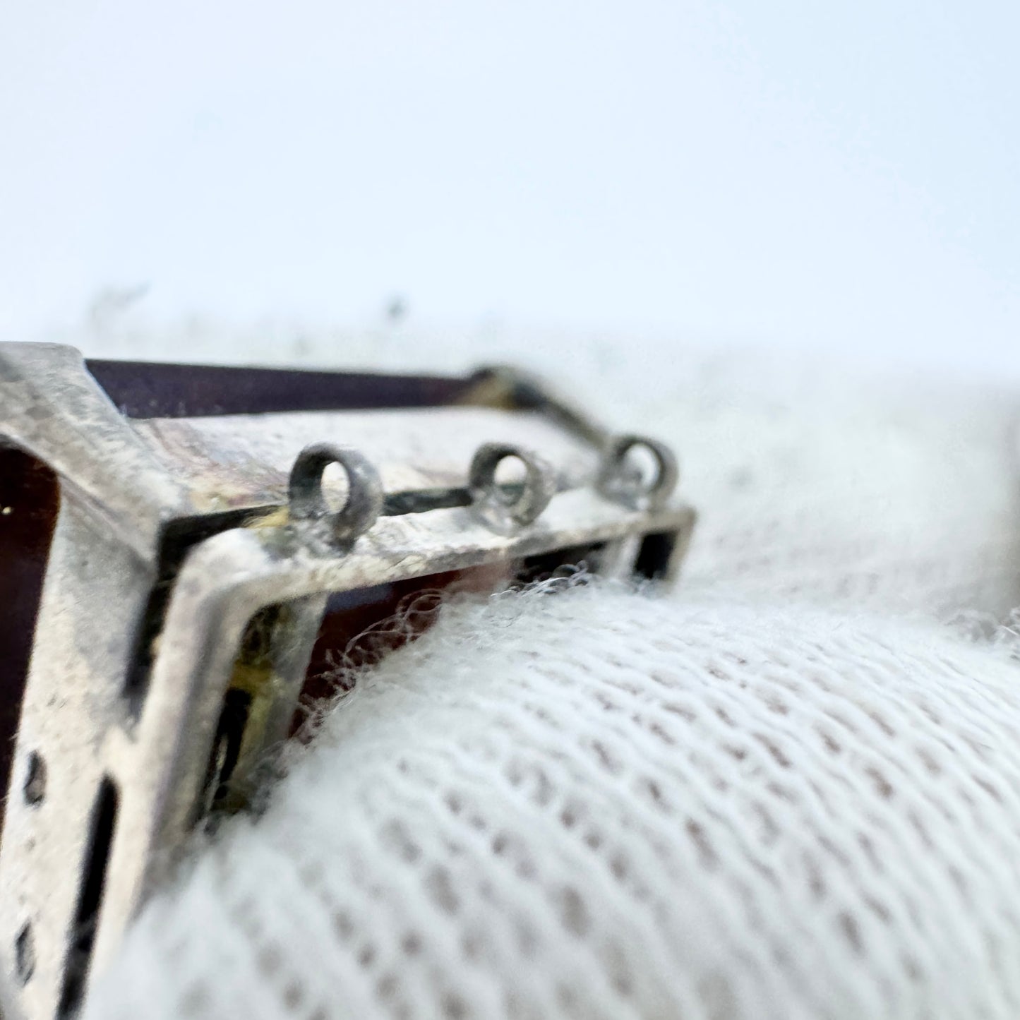 France c 1940-50s Vintage Solid Silver Golden Copper Orange Paste 3-strand Clasp.