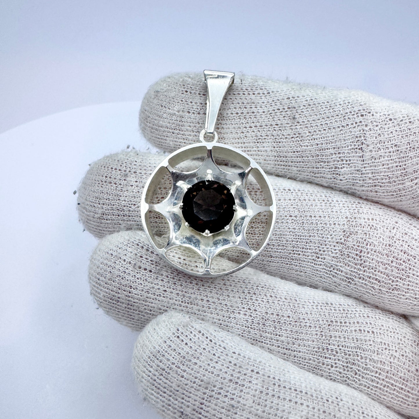 Salovaara, Finland 1973. Vintage Sterling Silver Smoky Quartz Pendant.
