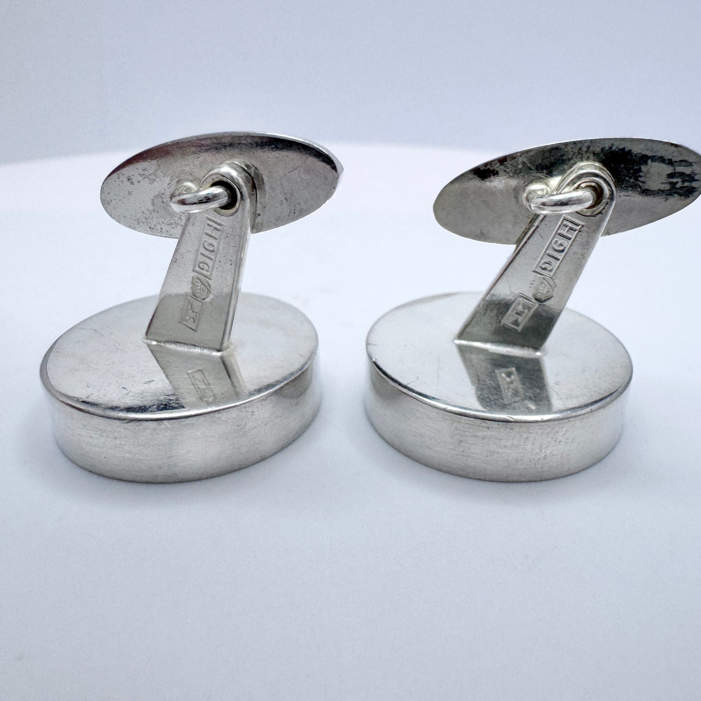 Elis Kauppi, Kupittaan Kulta Finland 1966. Large Vintage Solid Silver Obsidian Cufflinks.