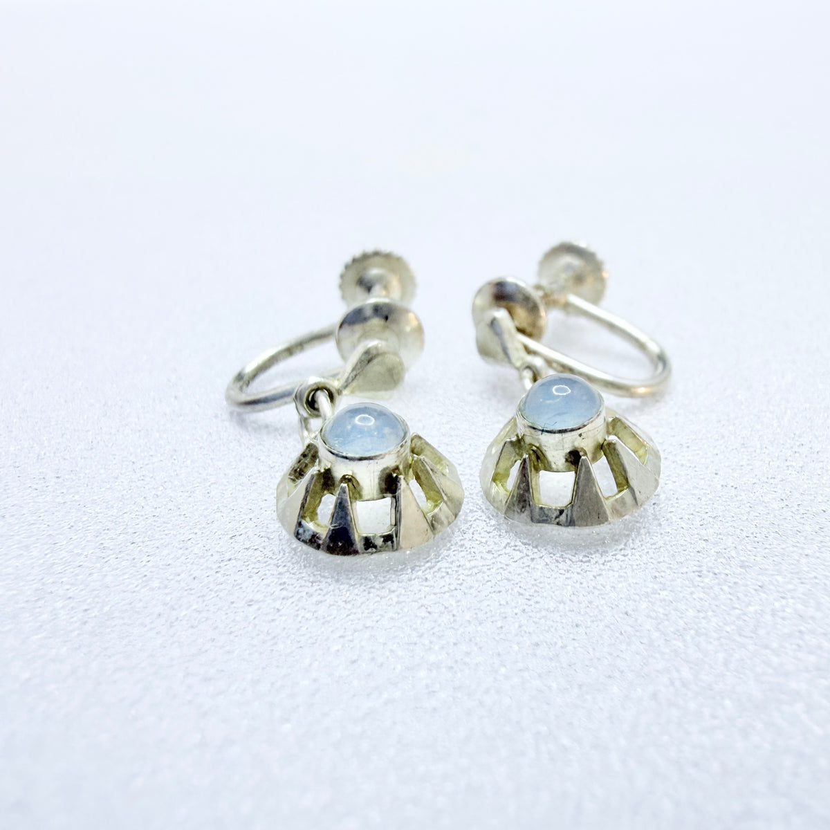 K&L-Kordes Lichtenfels, Germany c 1950s. Silver Chalcedony Earrings.