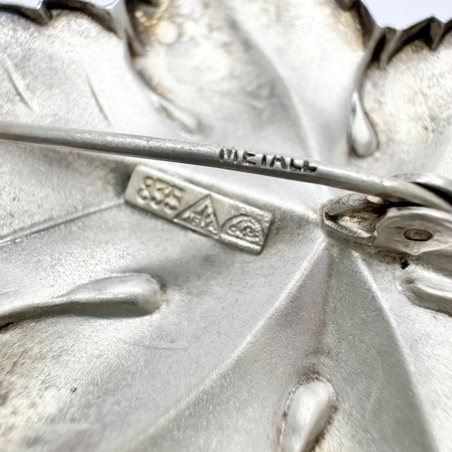 TeKa, Germany. Vintage c 1950s Silver Leaf Brooch.