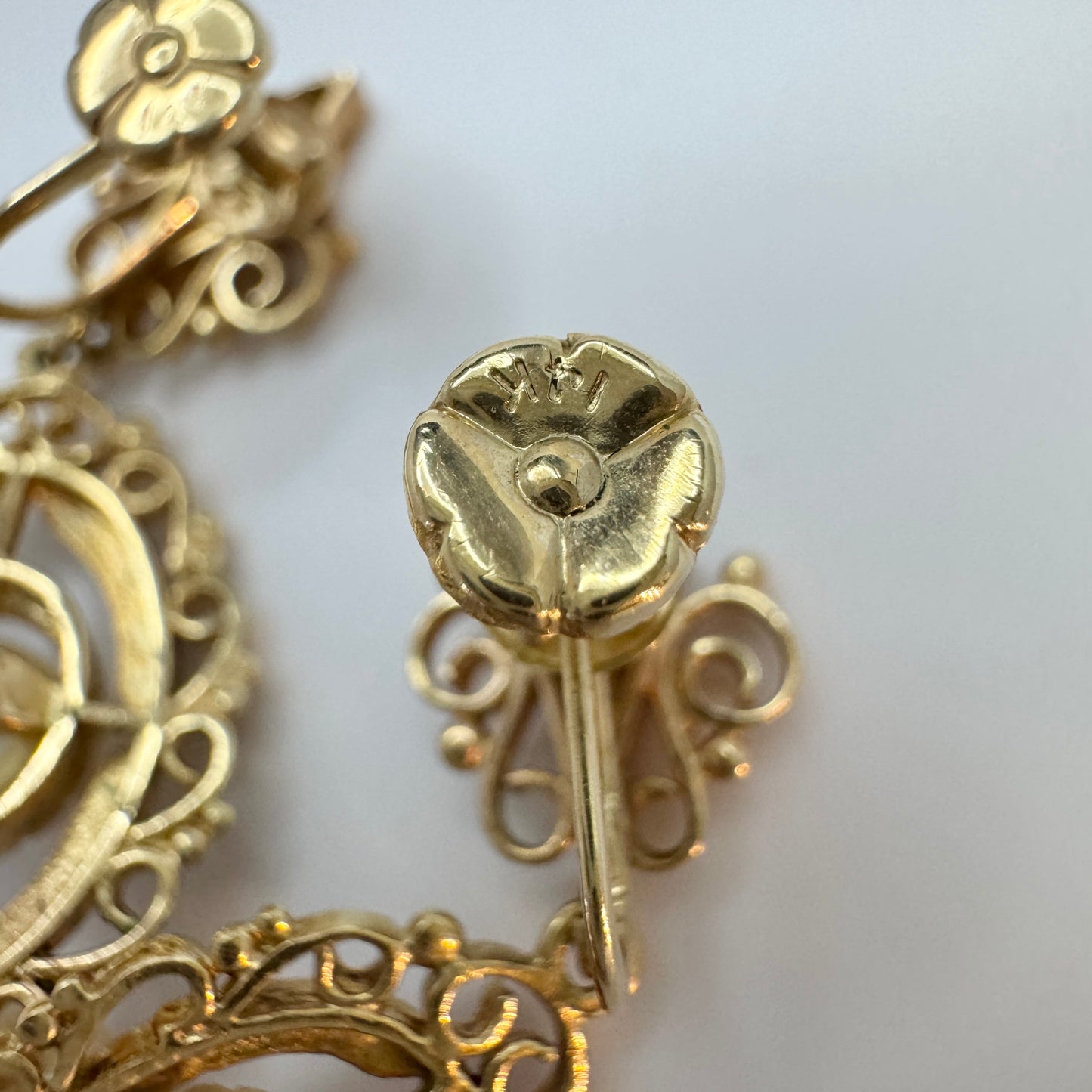 Vintage 1930-40s. 14k Gold Enamel Pearl Earrings.