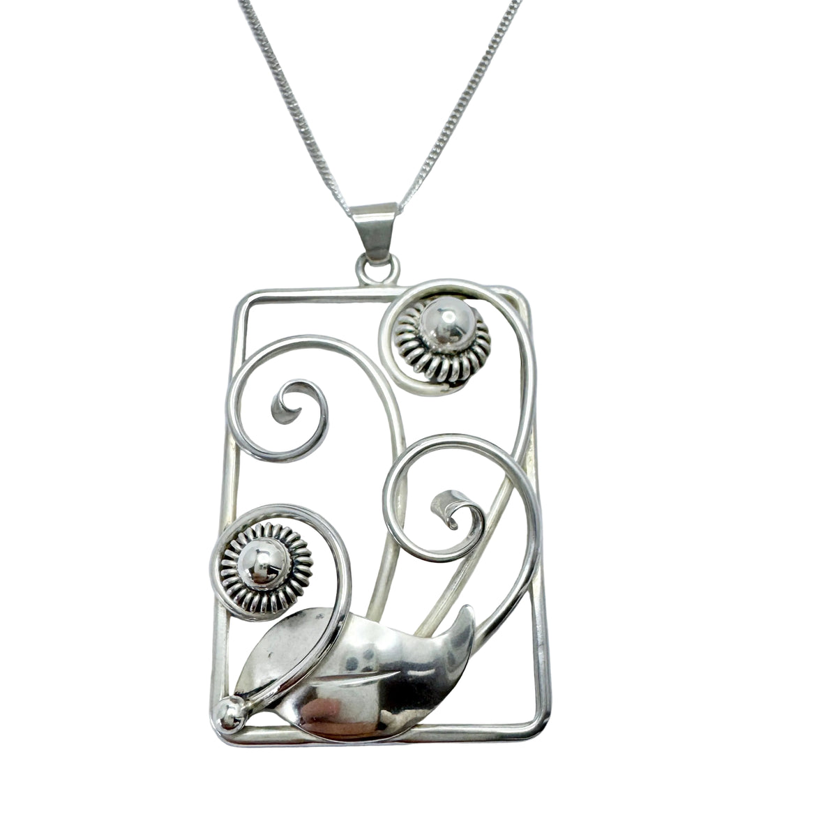 JC. Denmark c 1930s. Vintage Solid Silver Pendant Necklace. Prob. Jørgen Christiansen