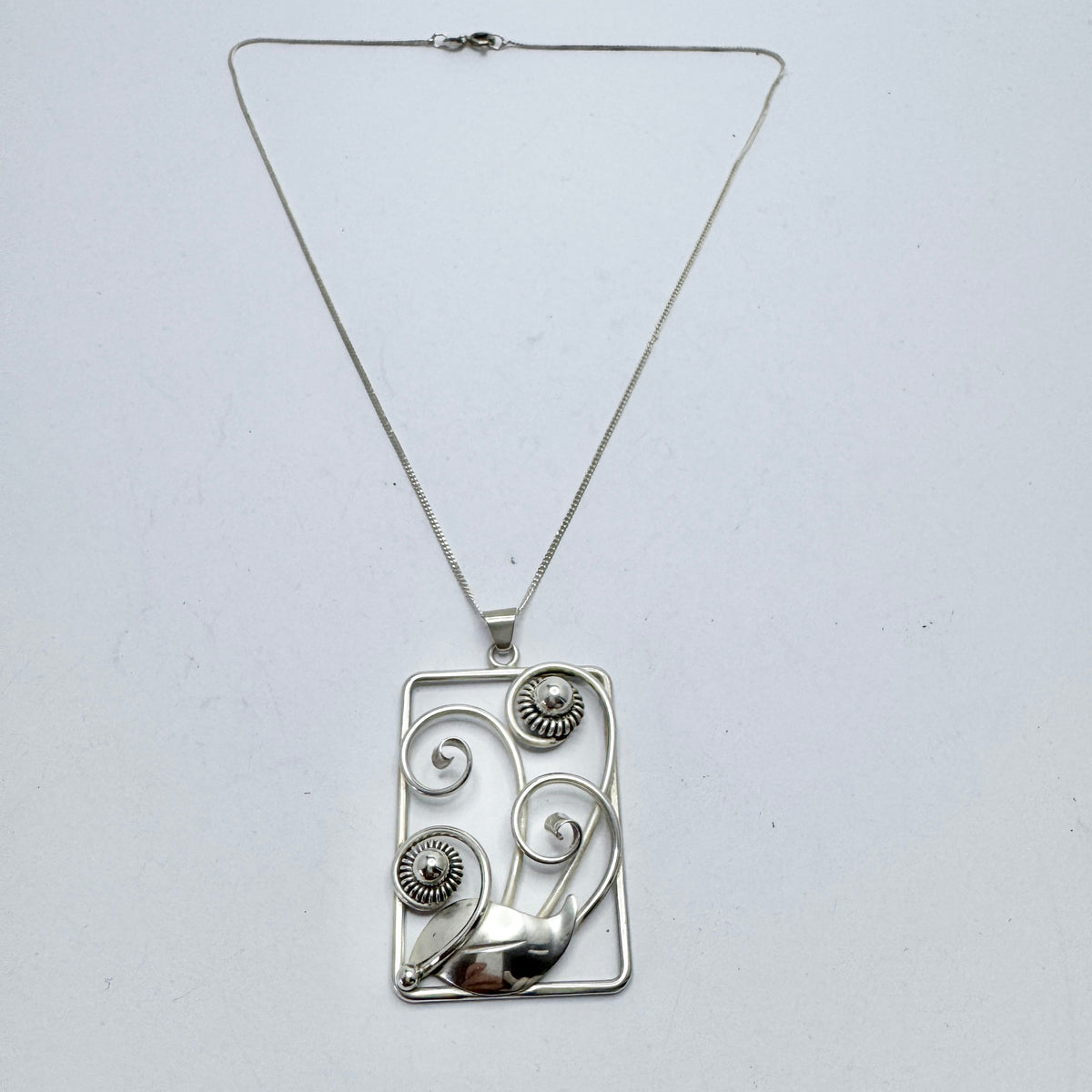 JC. Denmark c 1930s. Vintage Solid Silver Pendant Necklace. Prob. Jørgen Christiansen