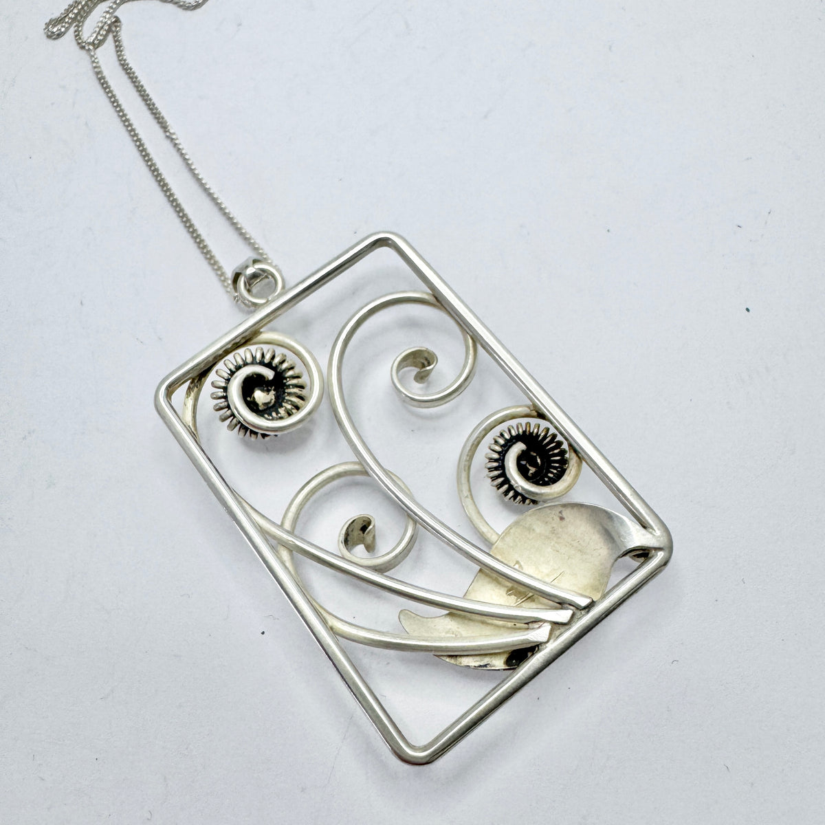 JC. Denmark c 1930s. Vintage Solid Silver Pendant Necklace. Prob. Jørgen Christiansen