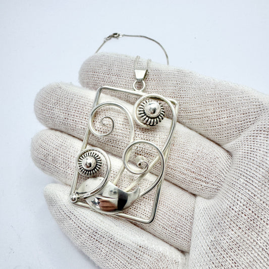 JC. Denmark c 1930s. Vintage Solid Silver Pendant Necklace. Prob. Jørgen Christiansen