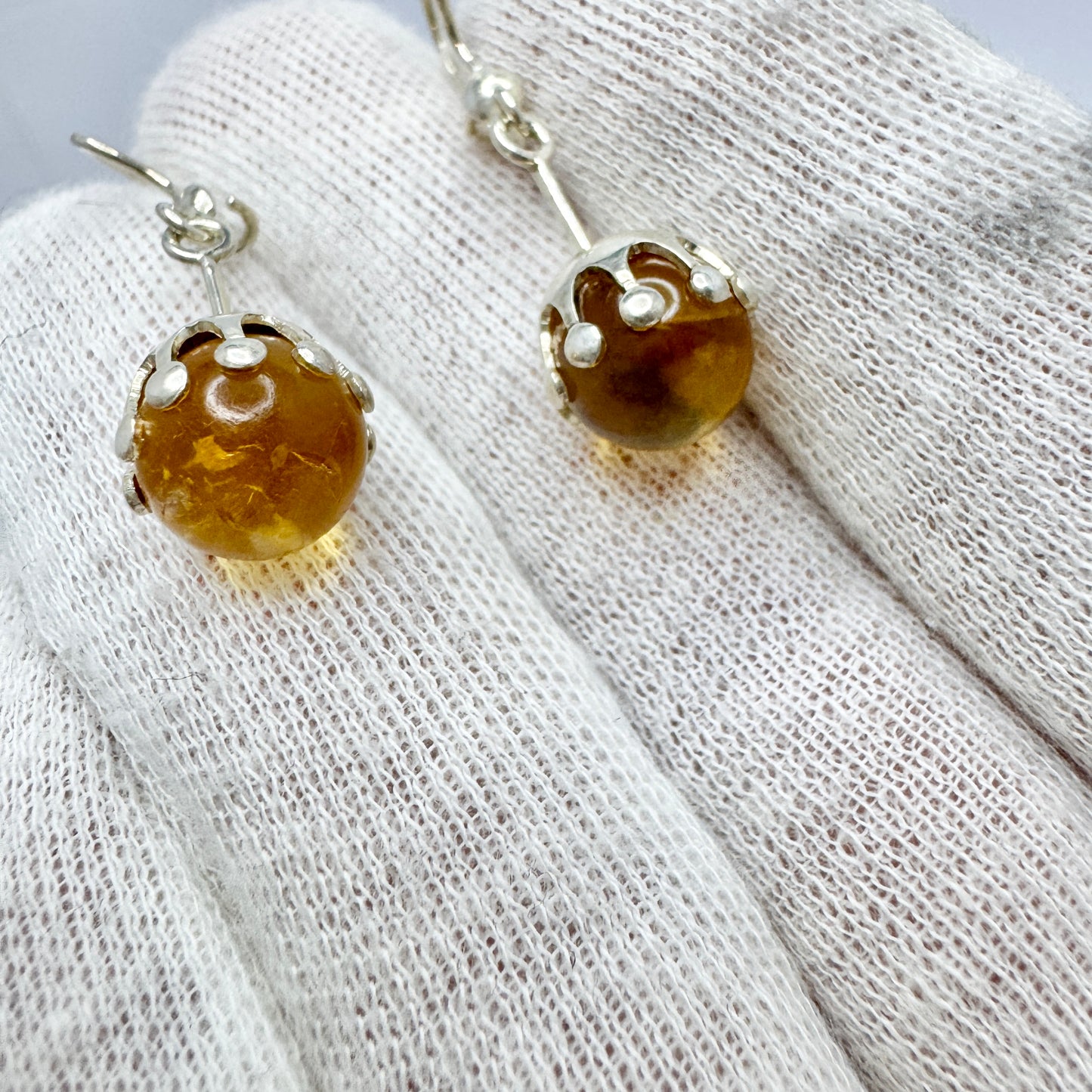 Salovaara, Finland c 1970s. Vintage Sterling Silver Golden Quartz Earrings.