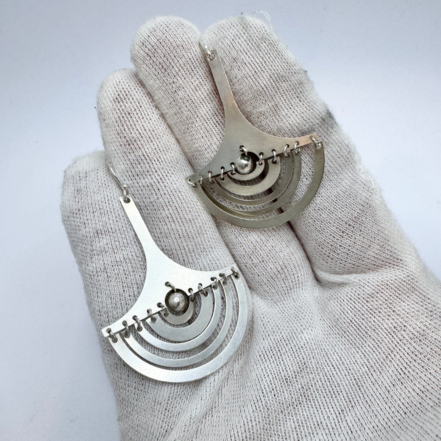Tapio Wirkkala for N Westerback, Finland 1973. Vintage Silver Earrings. Design Halfmoon