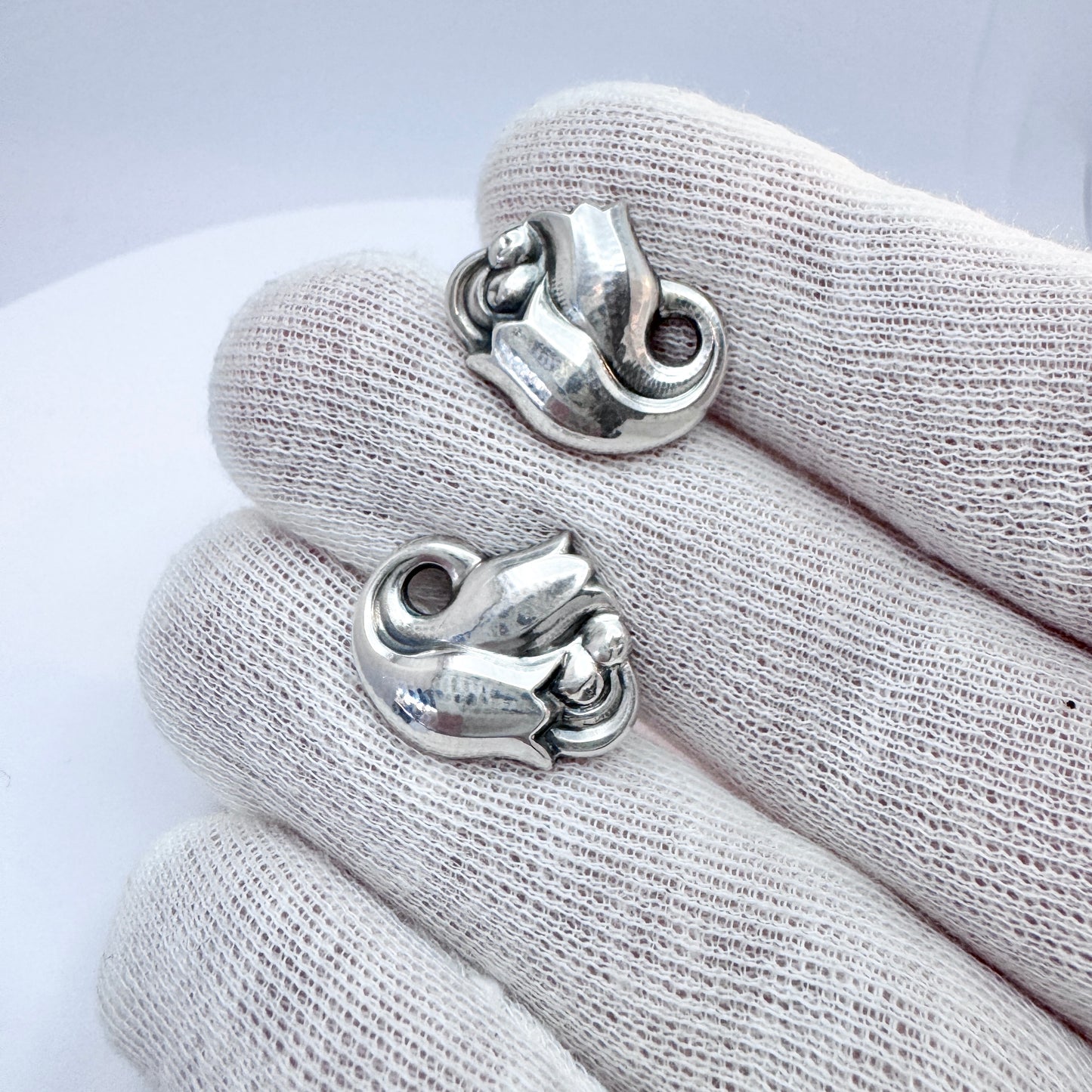 Georg Jensen, Denmark 1950s. Vintage Sterling Earrings. Tulip Design No 100.