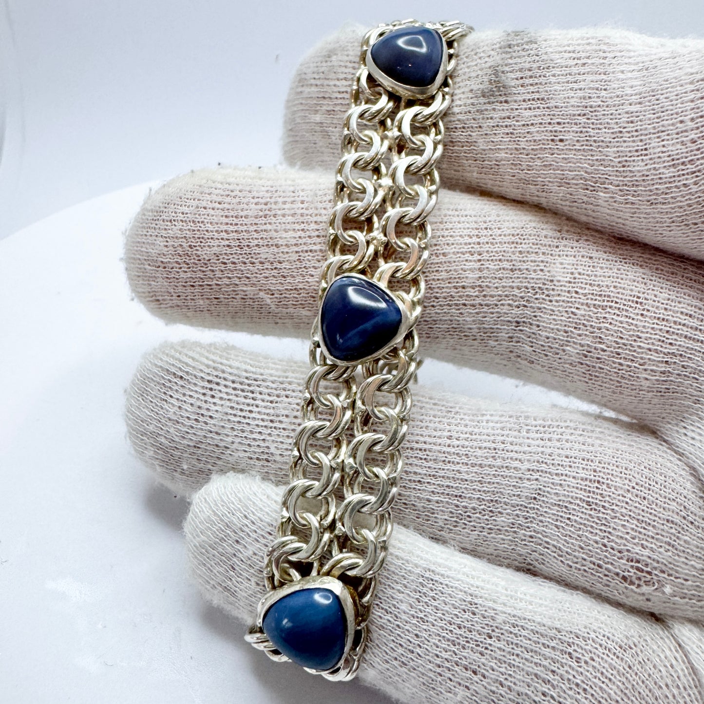 G Nilsson, Sweden 1970s. Vintage Stering Silver Bergslagen-stone Double Bismark Bracelet.