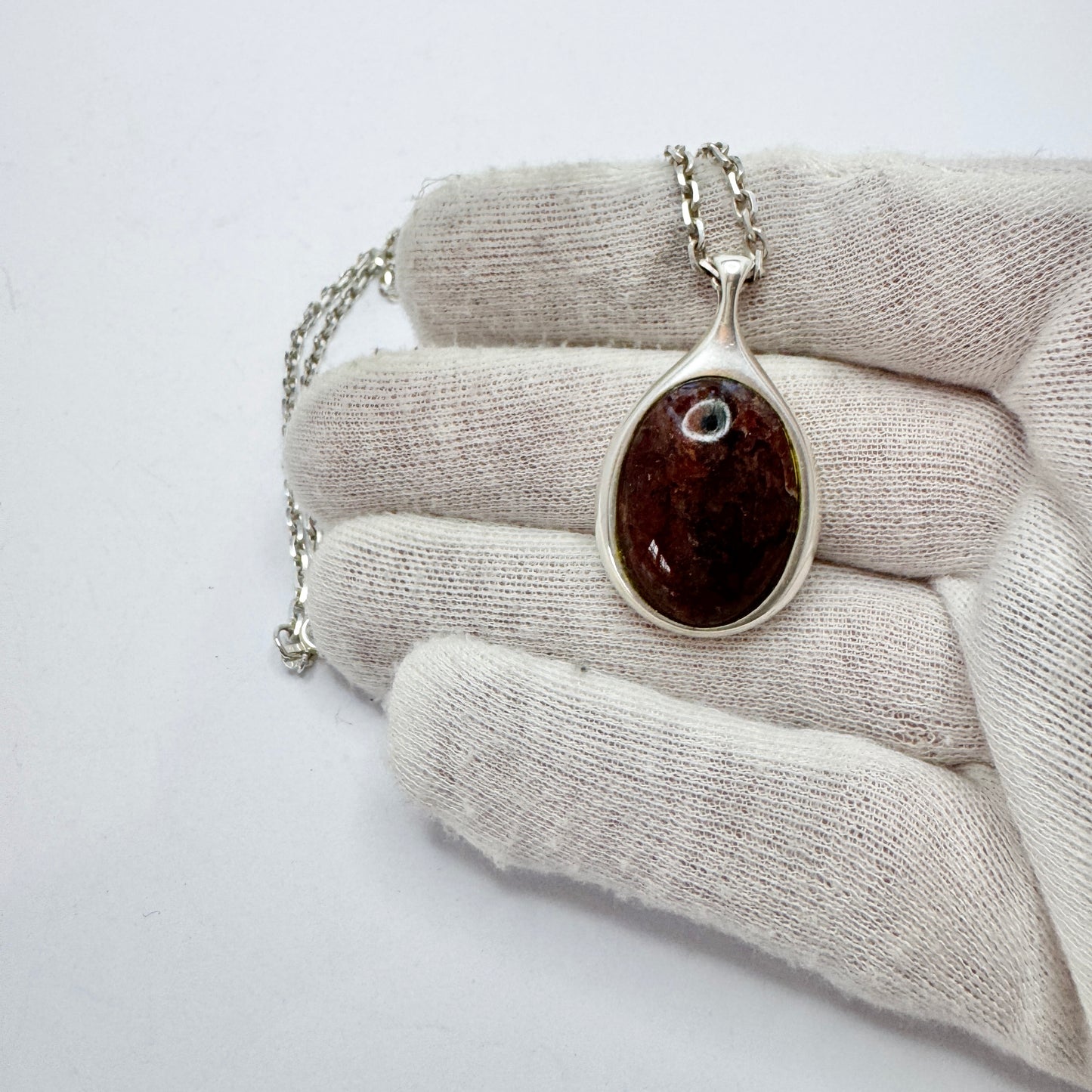 Horsens Solvvarefabrik, Denmark c 1970s. Vintage Sterling Silver Gneiss Rock Pendant.