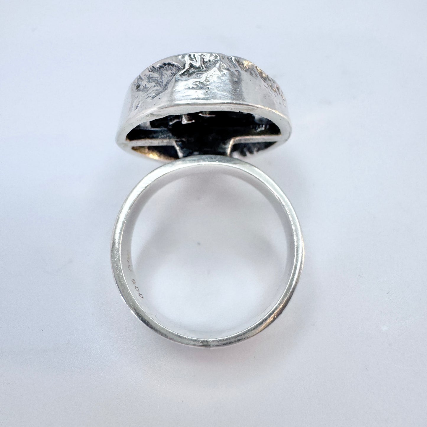 Perli, Germany 1970s. Vintage Modernist Rose Quartz Silver Ring