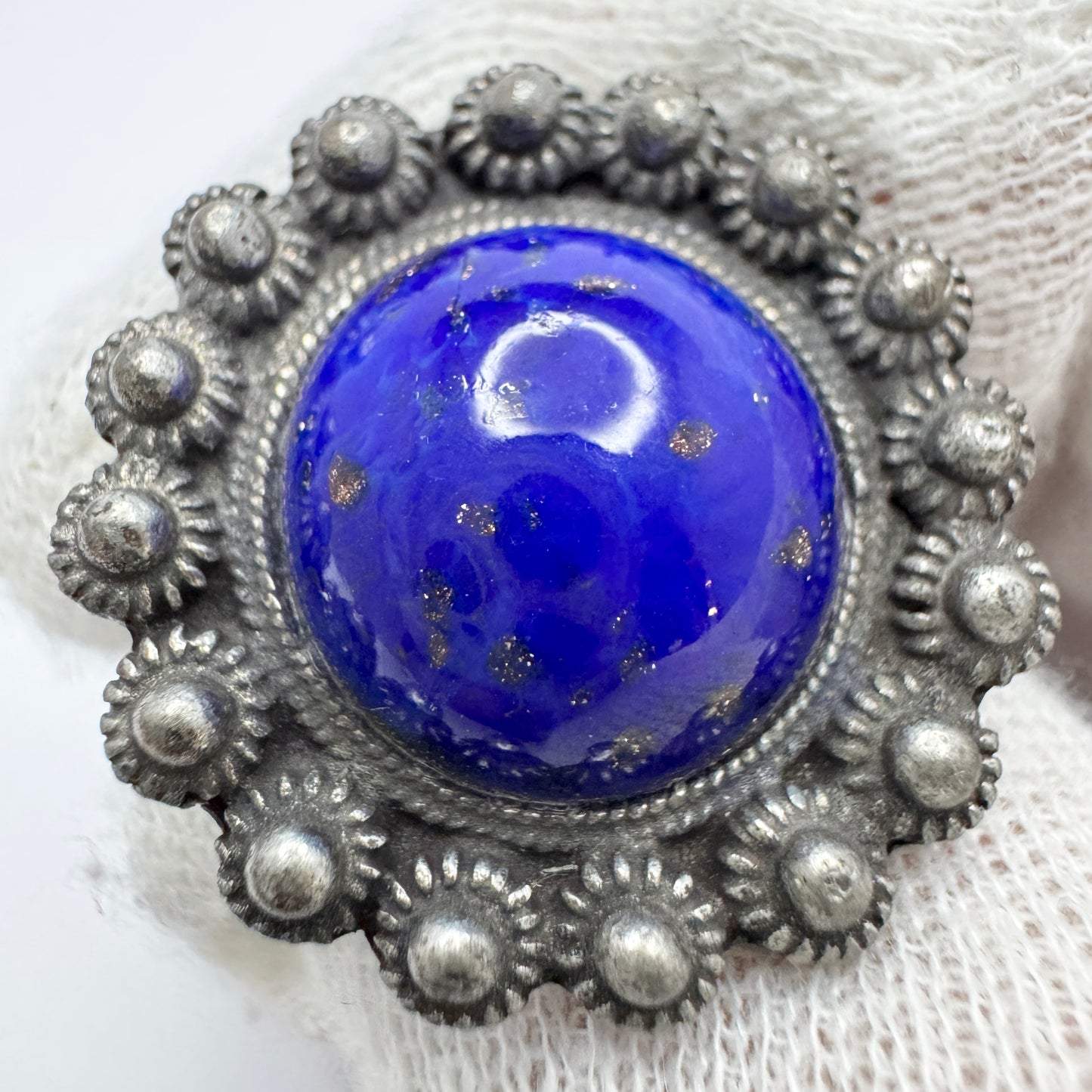 Vintage c 1960s Pewter Art Glass Ring.