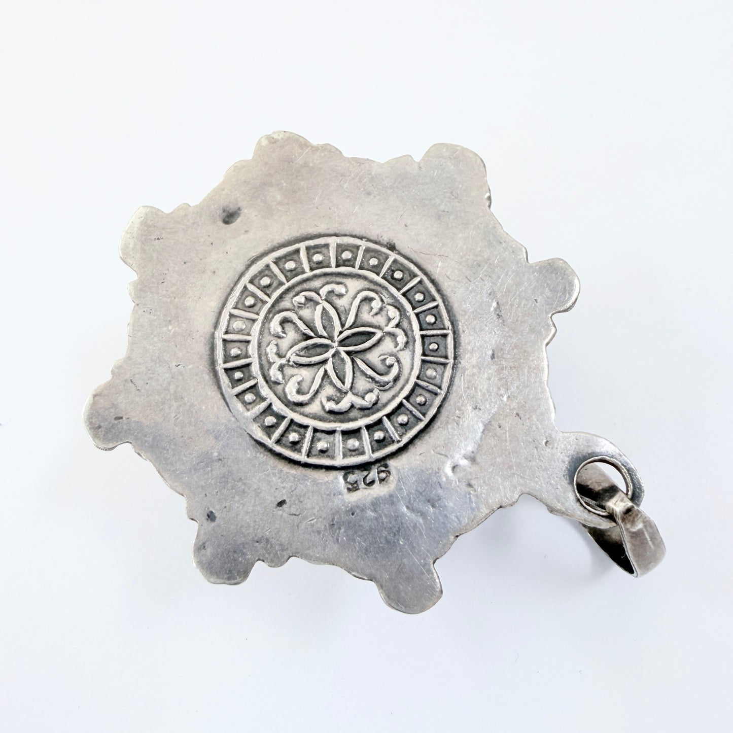 Eastern Mediterranean. Chunky Vintage Sterling Silver Turquoise Pendant.