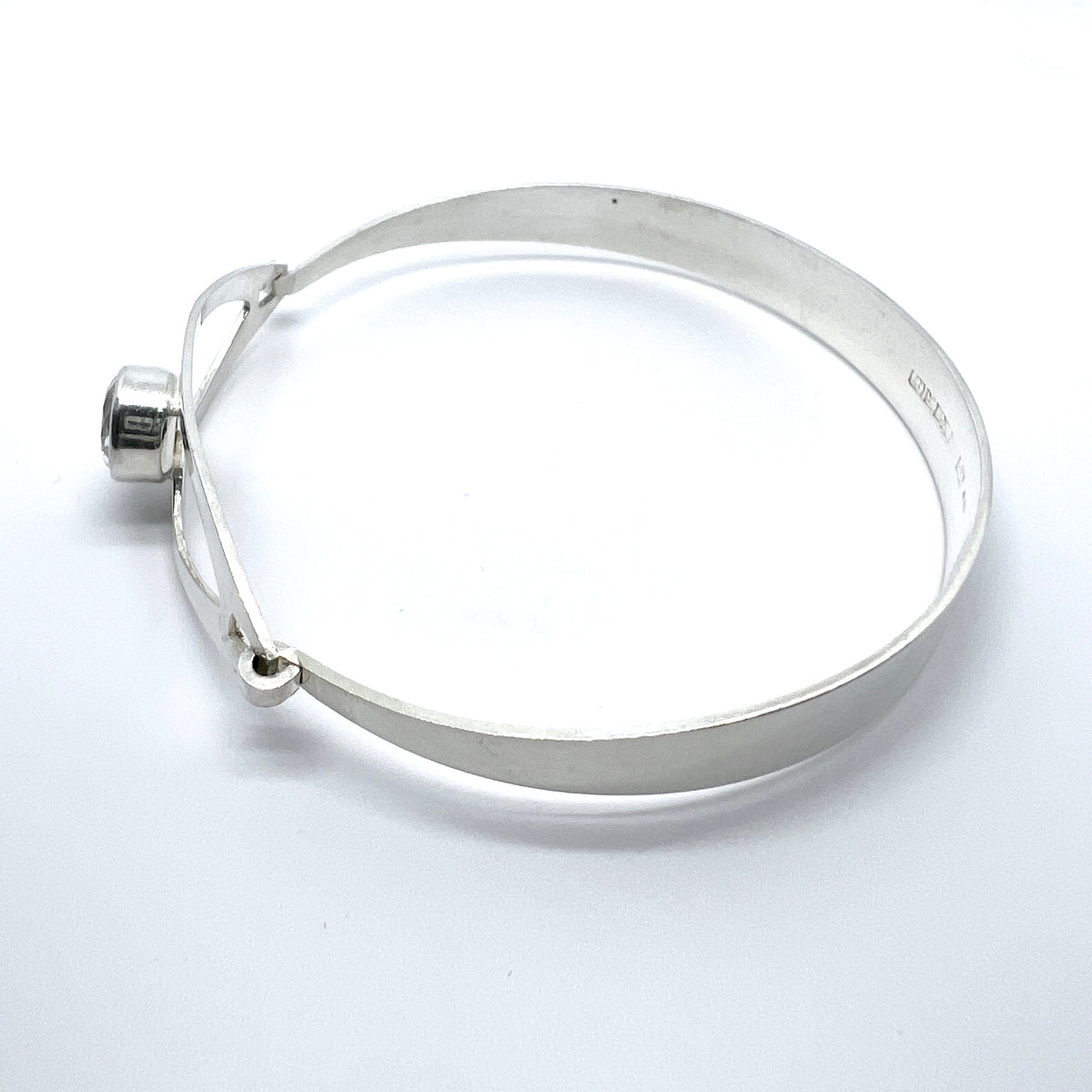 Salovaara, Finland 1969. Vintage Sold Silver Rock Crystal Hinged Bangle Bracelet.