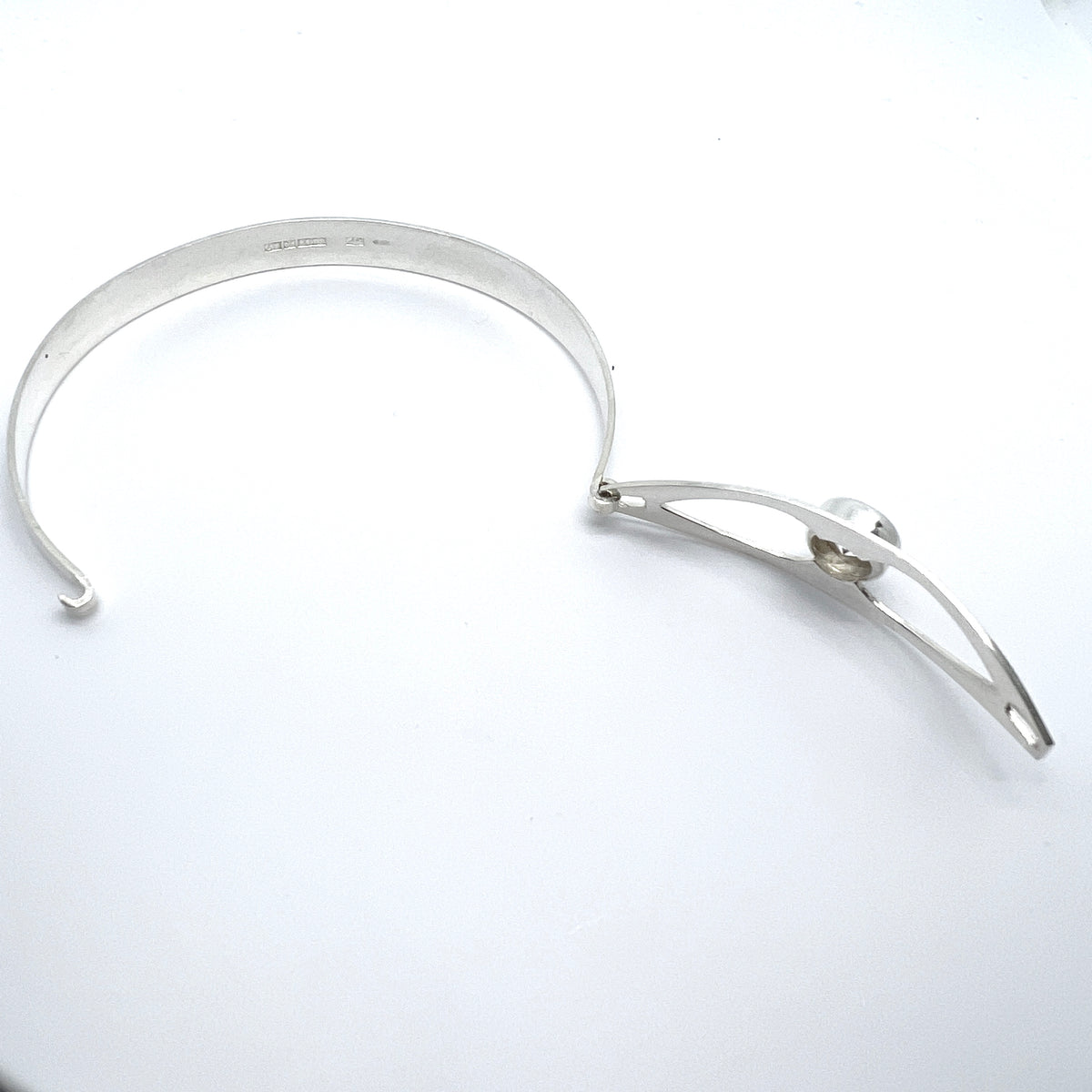 Salovaara, Finland 1969. Vintage Sold Silver Rock Crystal Hinged Bangle Bracelet.