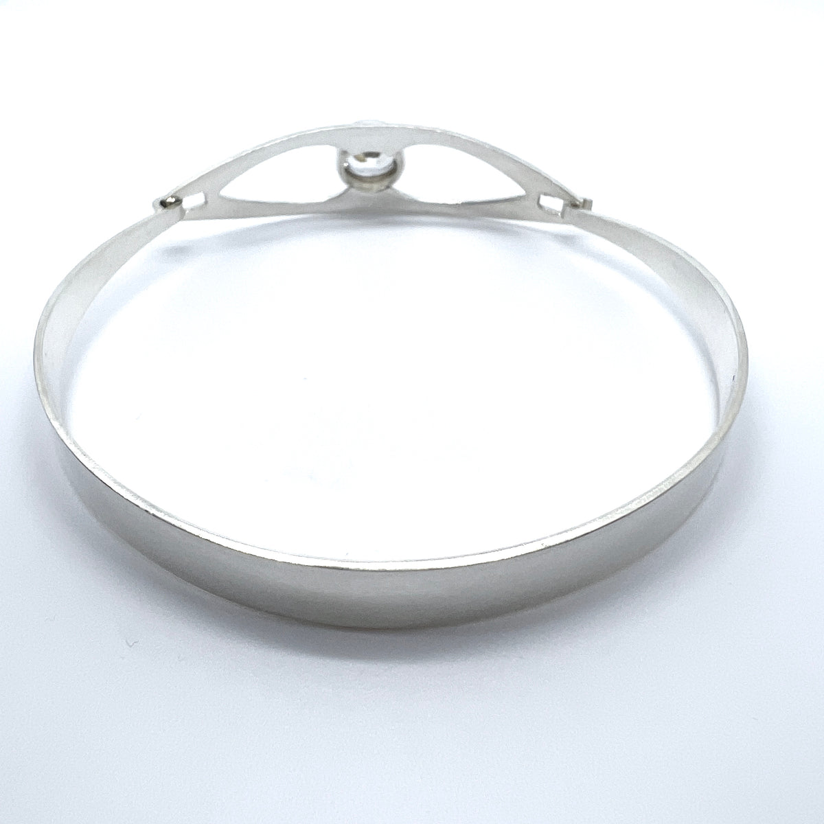 Salovaara, Finland 1969. Vintage Sold Silver Rock Crystal Hinged Bangle Bracelet.
