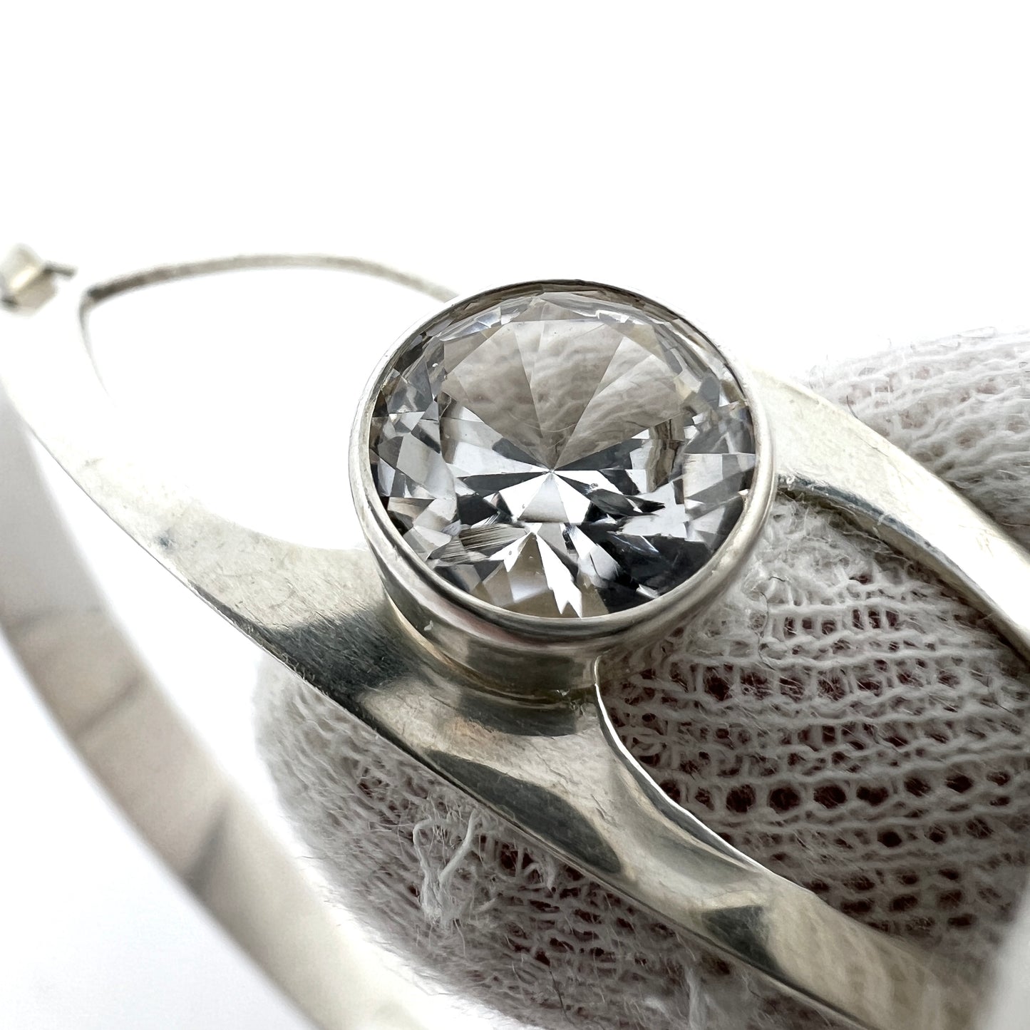 Salovaara, Finland 1969. Vintage Sold Silver Rock Crystal Hinged Bangle Bracelet.