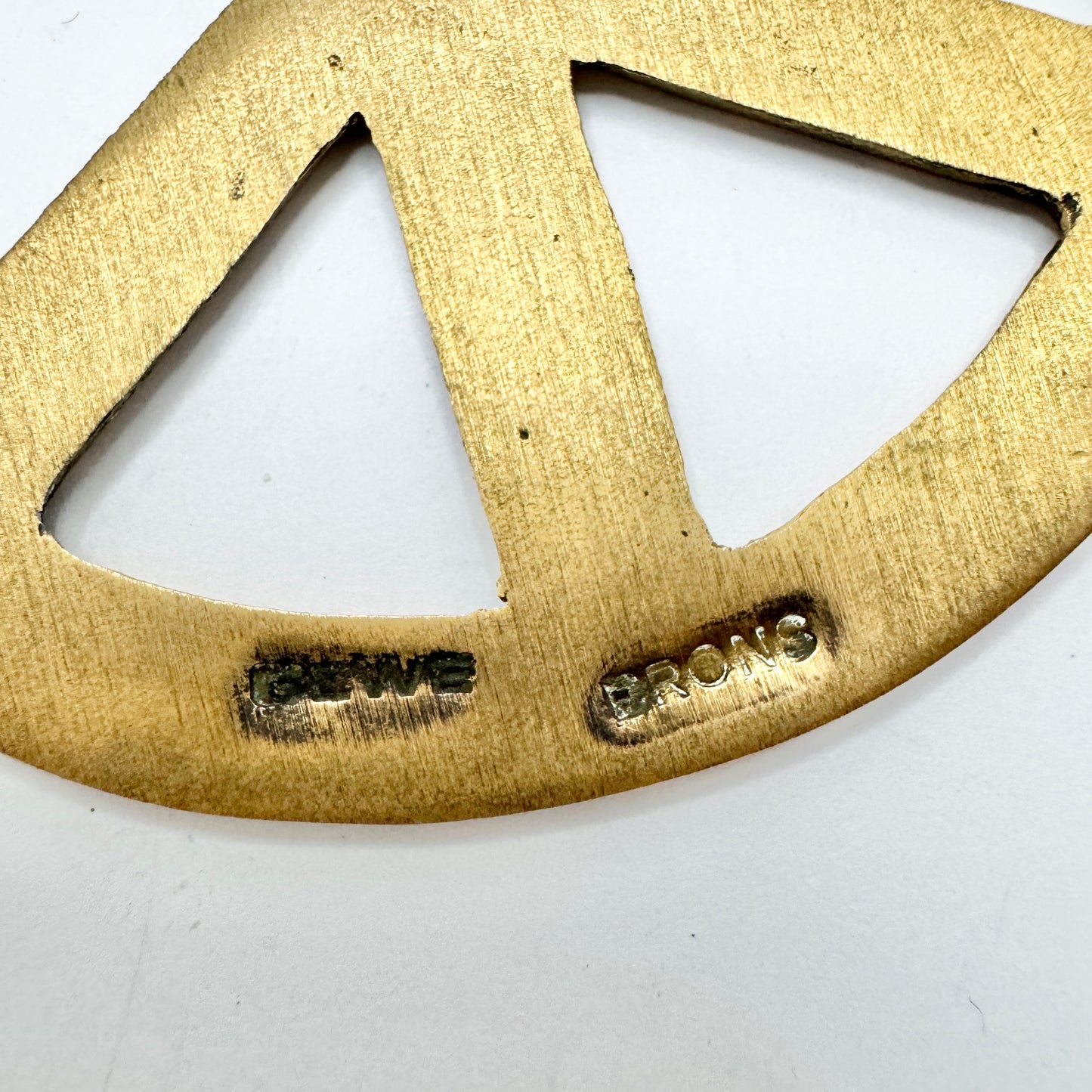 Gewe, Sweden 1970s. Huge Hippie-era Bronze Peace Symbol Pendant Necklace.