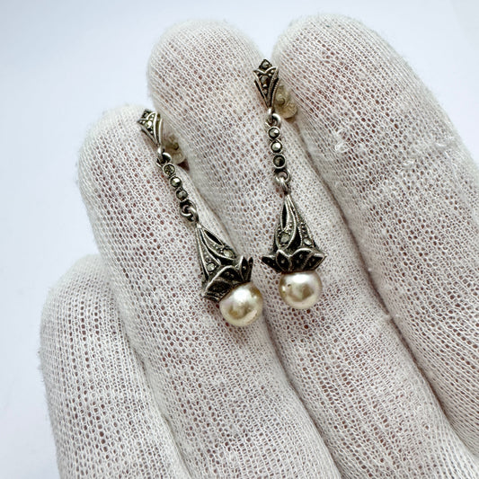 Svedboms, Sweden 1930-40s. Vintage Silver Earrings. Prob. WWII-era.
