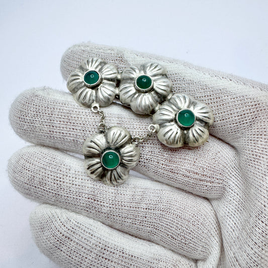 Hans Christian Siiger, Denmark, ca 1920s. Vintage Solid Silver Chrysoprase Brooch.