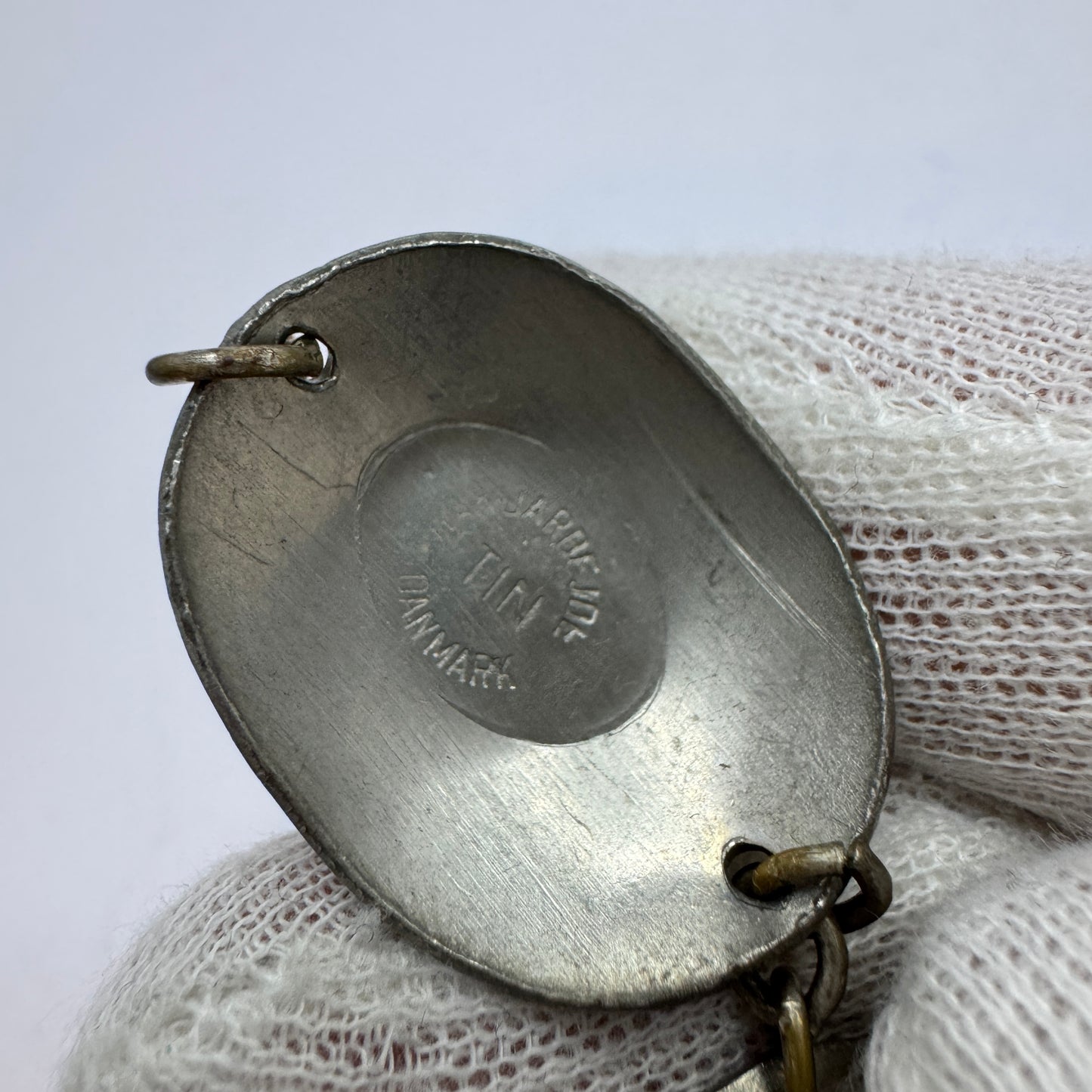 Denmark 1960-70s. Vintage Pewter Pink Art Glass Bracelet.