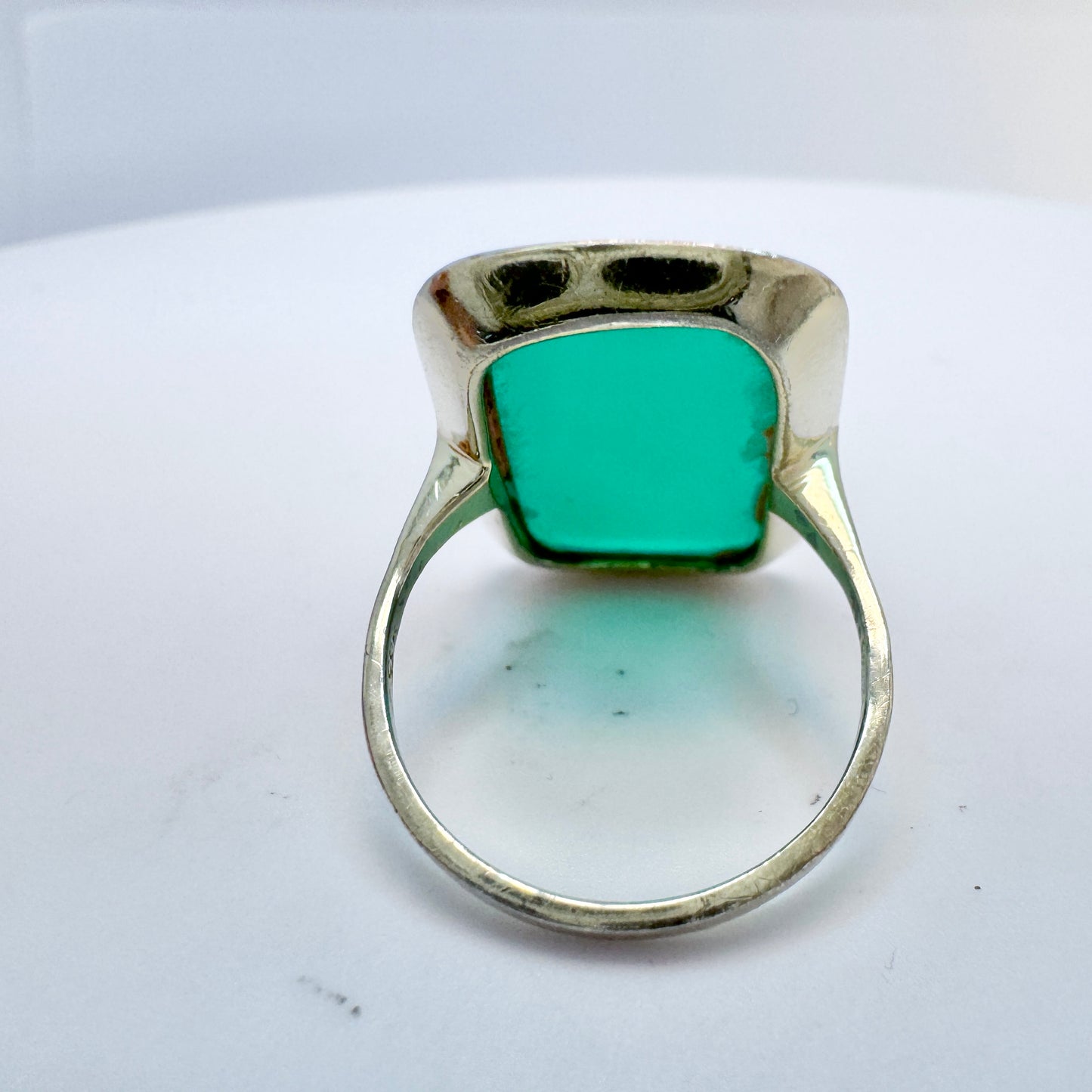 Sweden 1950-60s Sterling Silver Chrysoprase Ring.