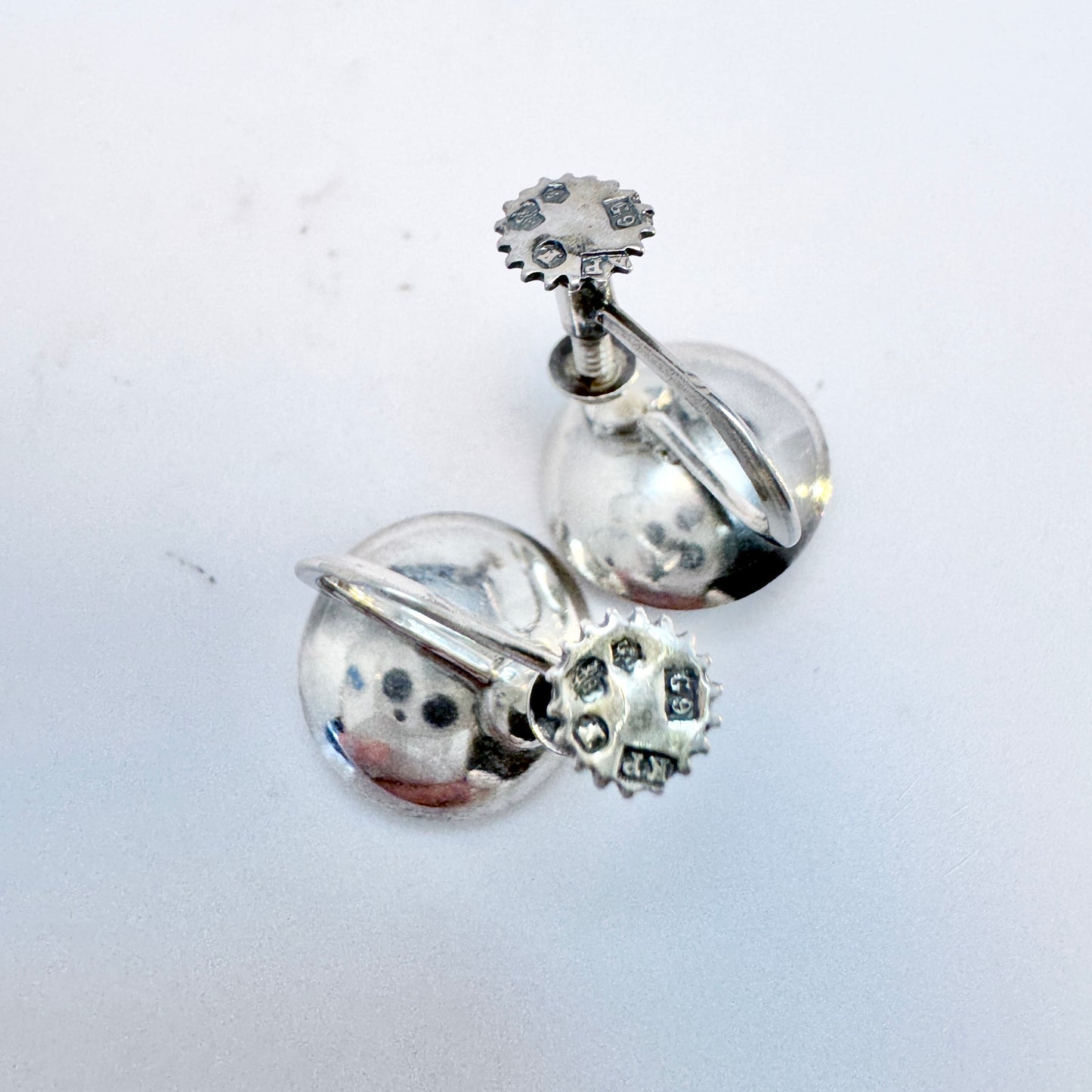 Alton, Sweden 1957. Vintage Solid Silver Chalcedony Earrings.