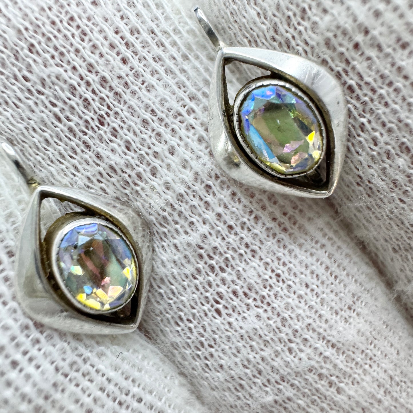 Vintage c 1960s Solid 835 Silver Aurora Borealis Earrings.