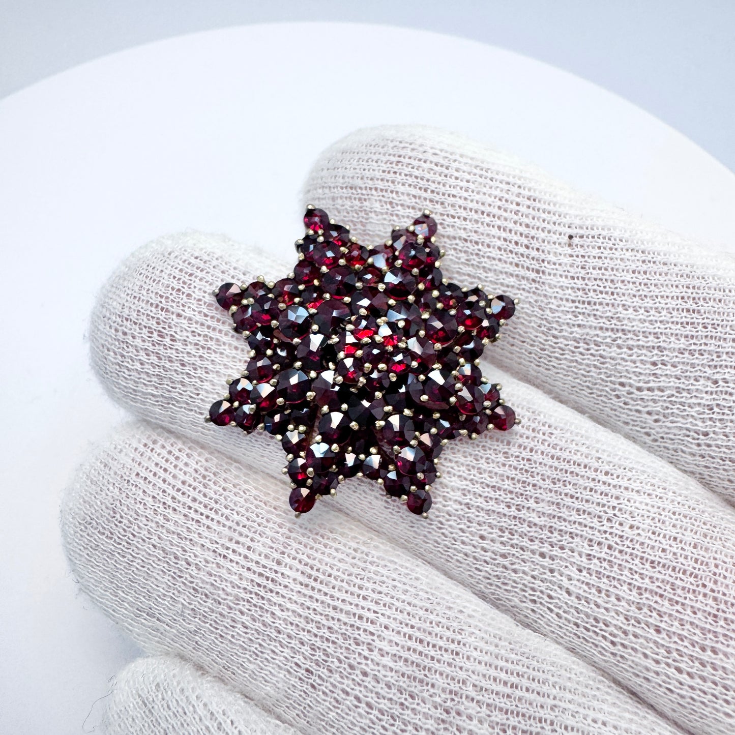 Vintage Gilt Metal Bohemian Garnet Star Brooch.