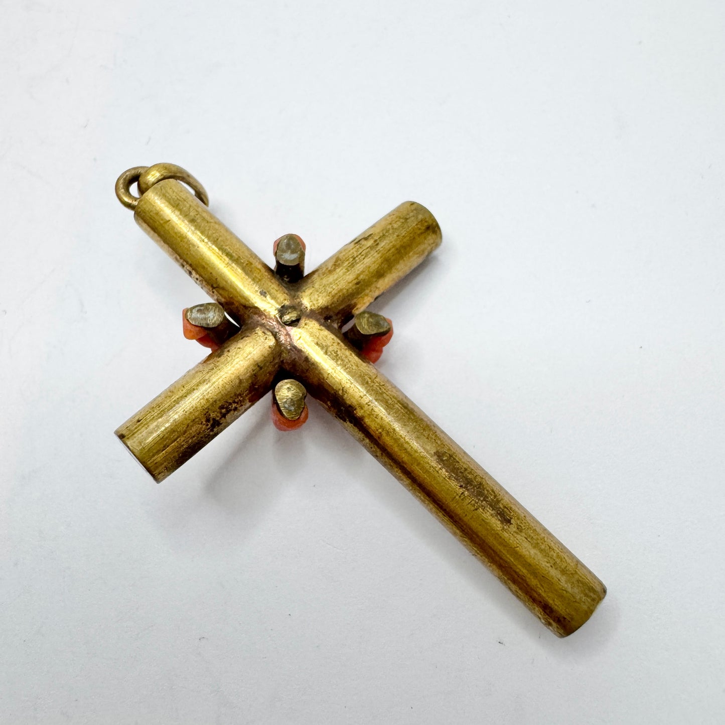 Antique Tombac Coral Cross Pendant. In Original Fitted Box.