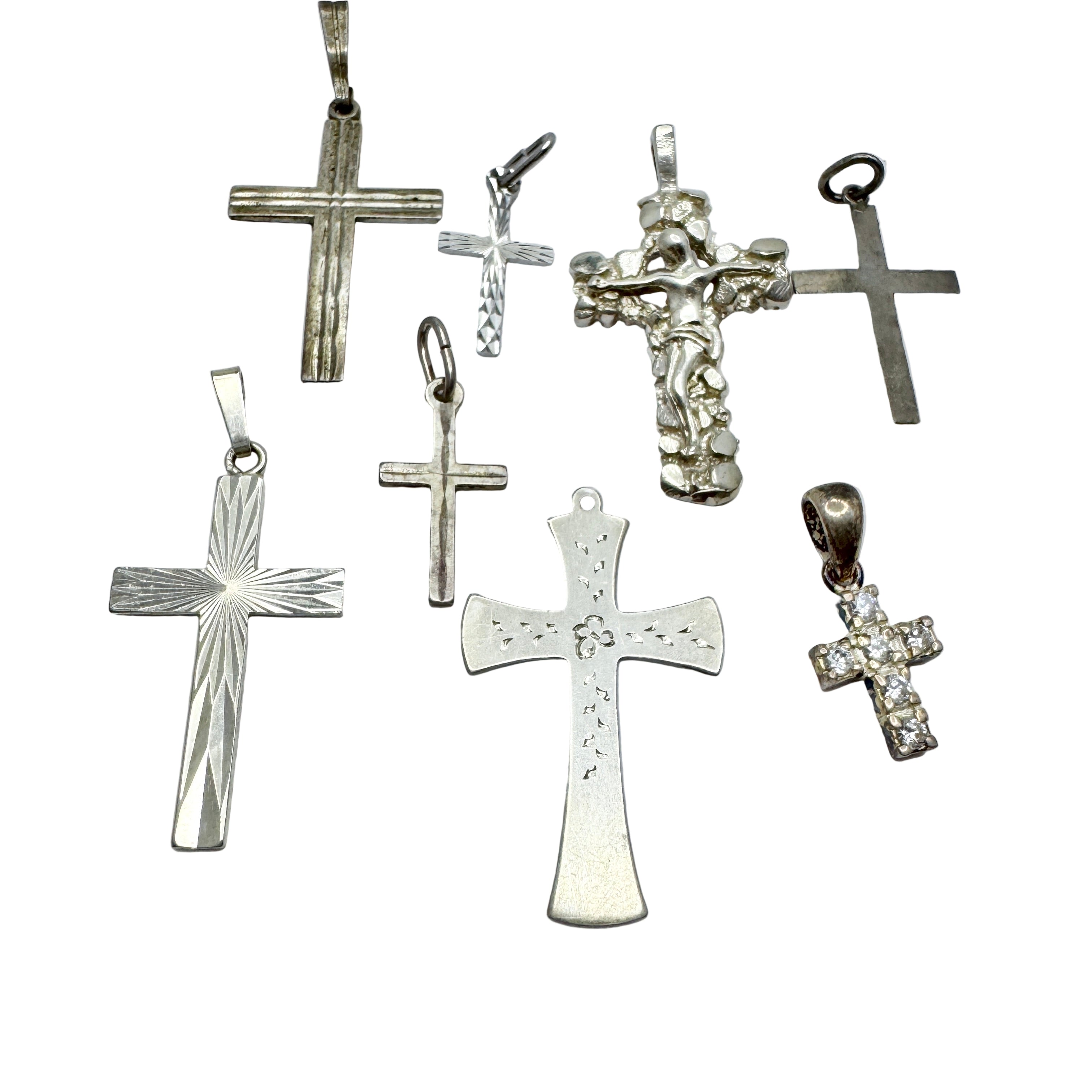 Job Lot. Vintage Solid Silver Cross Crucifix Pendants. – T
