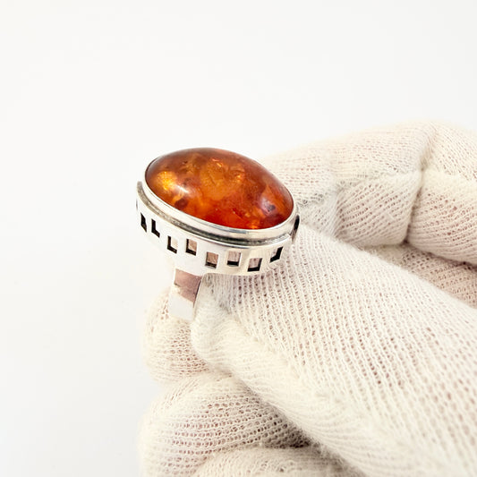 Ostsee-schmuck, Fischland ca 1970. Solid Silver Amber Ring