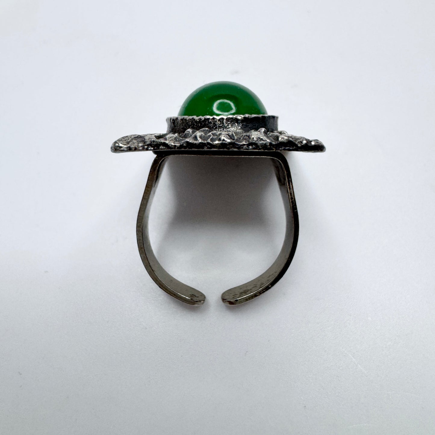 Vintage 1970s Pewter Green Paste Ring. Prob. Denmark
