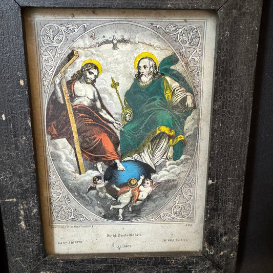 Two Framed Antique Colored Prints with Religious Motif.