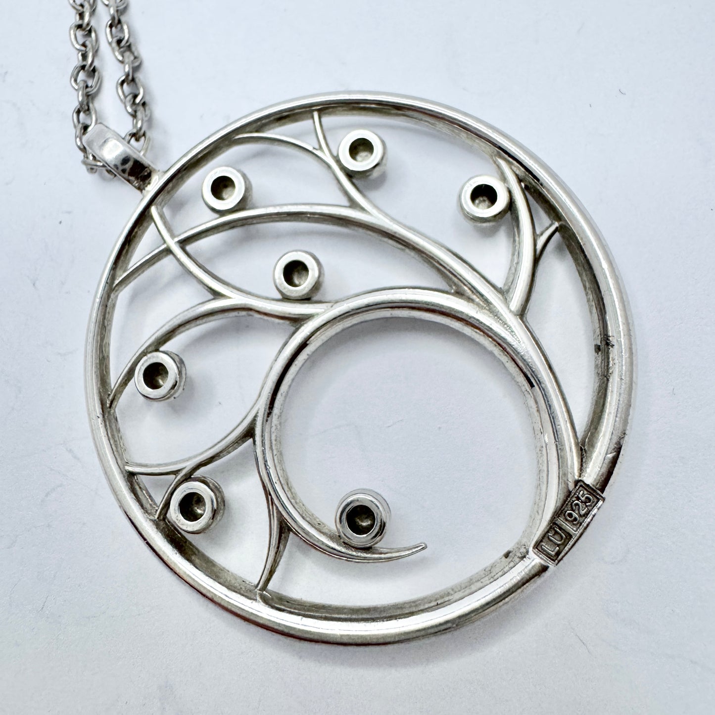 Vintage Sterling Silver Pendant Long Chain Necklace.