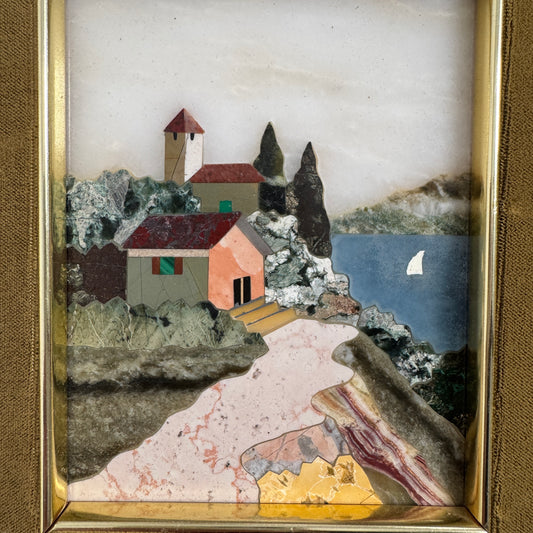 Professor Valenti, Italy. Vintage Pietra Dura Framed Plaque