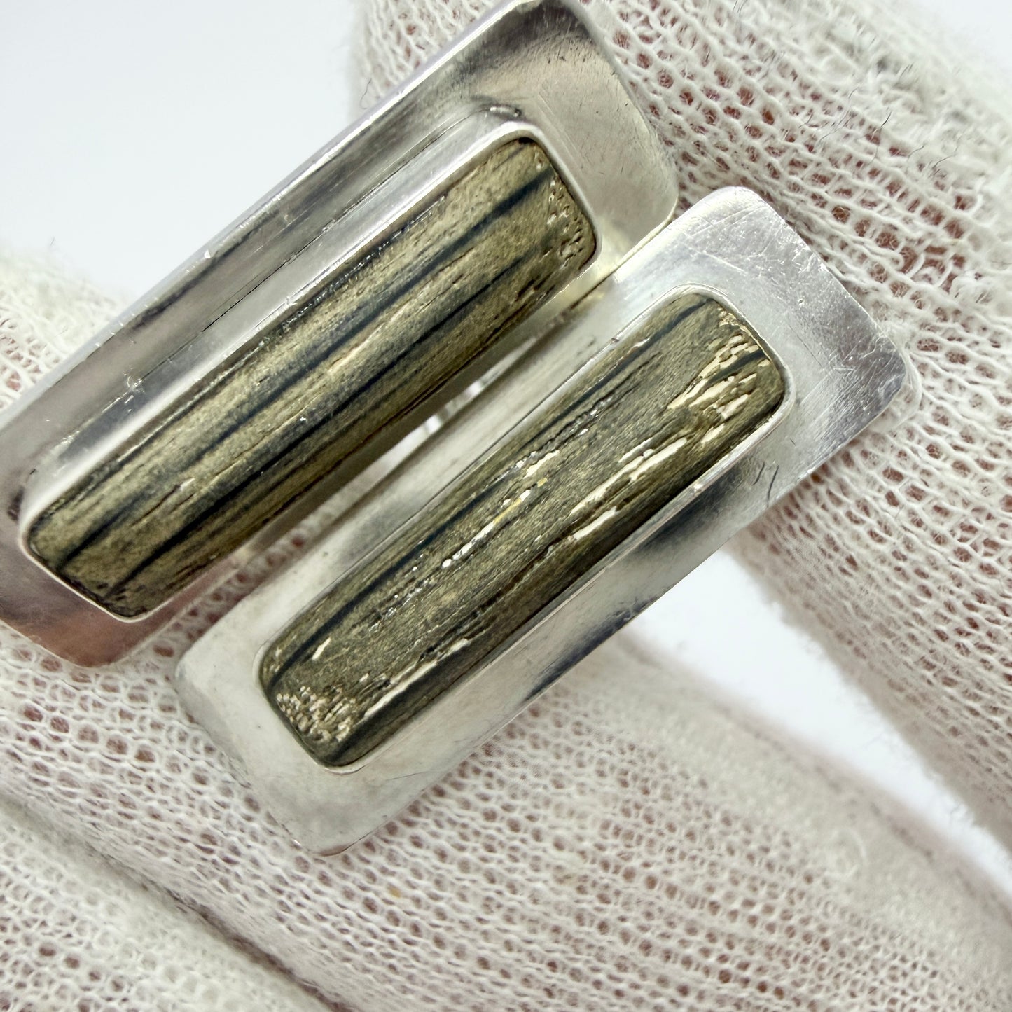 Sven-Olof Andersson, Sweden 1967. Vintage Sterling Silver Wood Cufflinks.